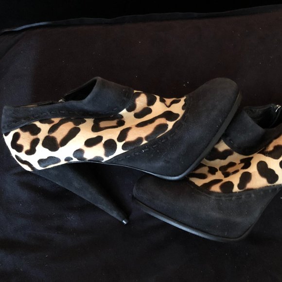 CHRISTIAN DIOR Platform Hair On Leopard trimmed with Black Suede Ankle Booties - Picture 10 of 14